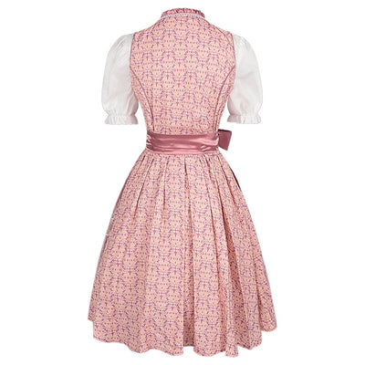 Oktoberfest Pink Dirndl Dress with Embroidered Apron and Blouse
