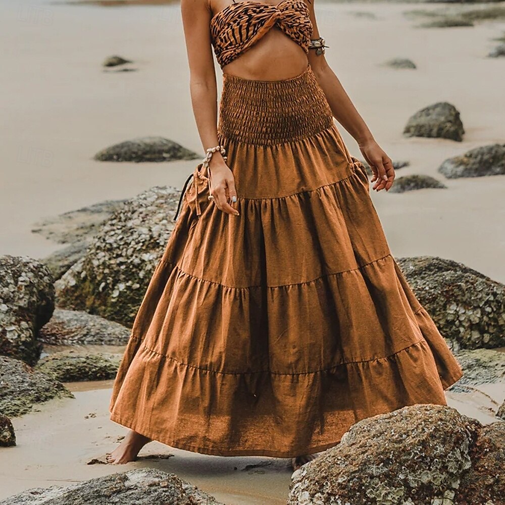 Retro Style Cotton Basic Wrap Skirt with Two Way Wear Design