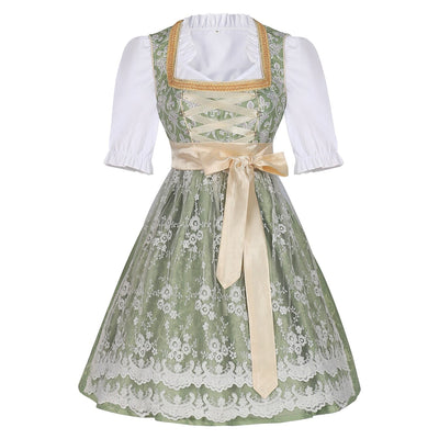 Oktoberfest Champagne Gold Dirndl Dress with Apron and Blouse