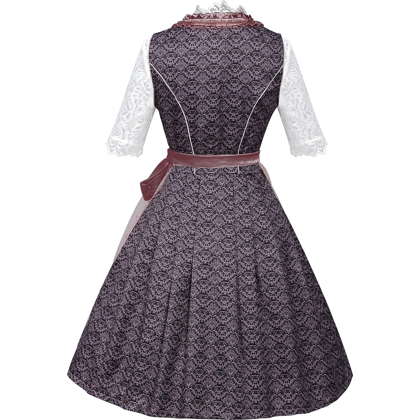Oktoberfest Purple Embroidered Dirndl Dress with Lace Apron and Blouse