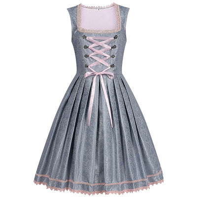 Oktoberfest Gray Dirndl Dress with Pink Lace Apron