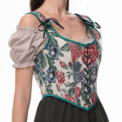 Floral Corset Lace-up Front U-Back Vest