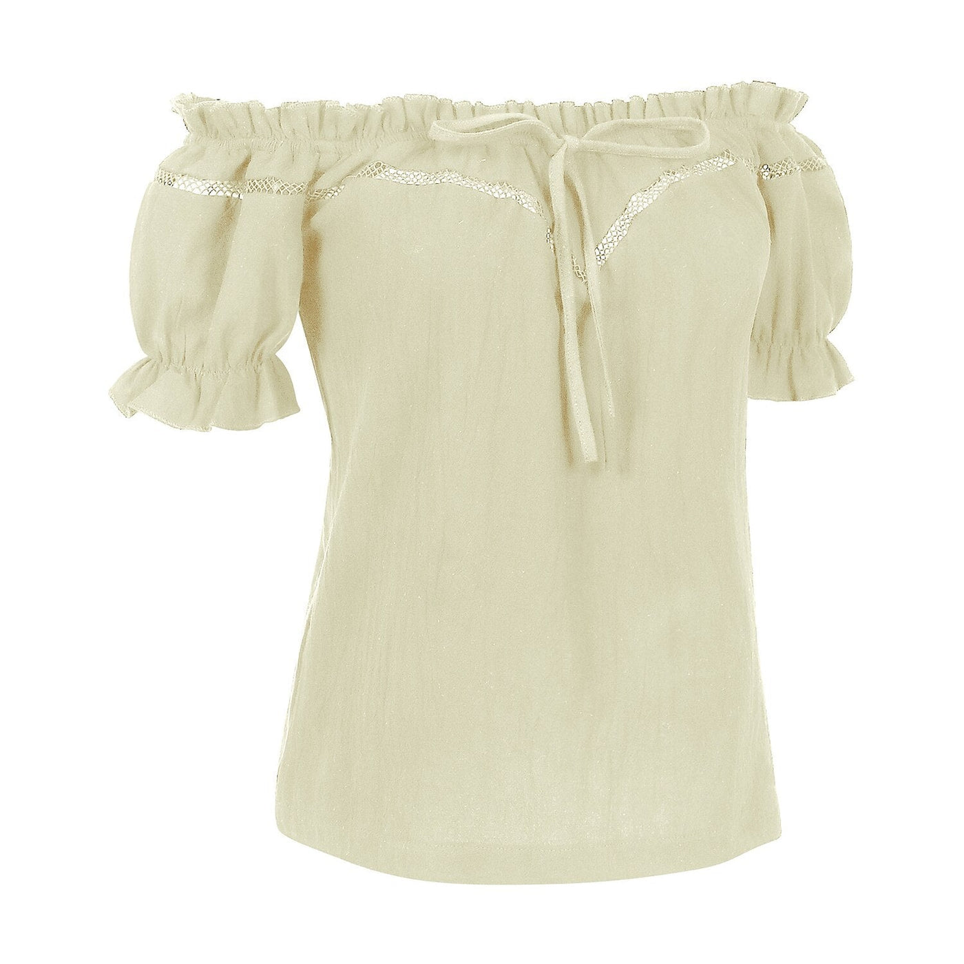 Renaissance Crew Neck Off Shoulder Lace-up Tops