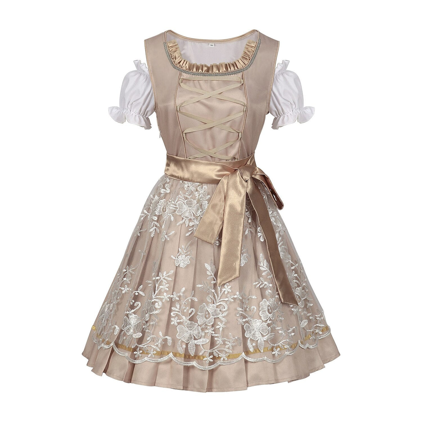 Oktoberfest Champagne Gold Dirndl Dress with Apron and Blouse