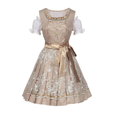 Oktoberfest Champagne Gold Dirndl Dress with Apron and Blouse