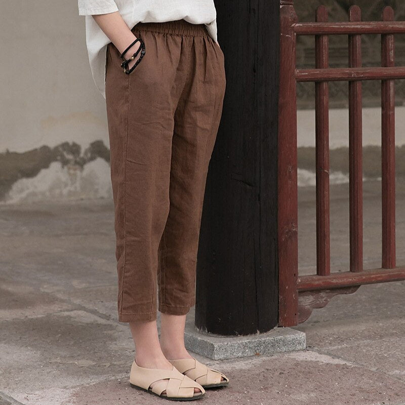 Classic Loose Fit Cotton Linen Blend Pants