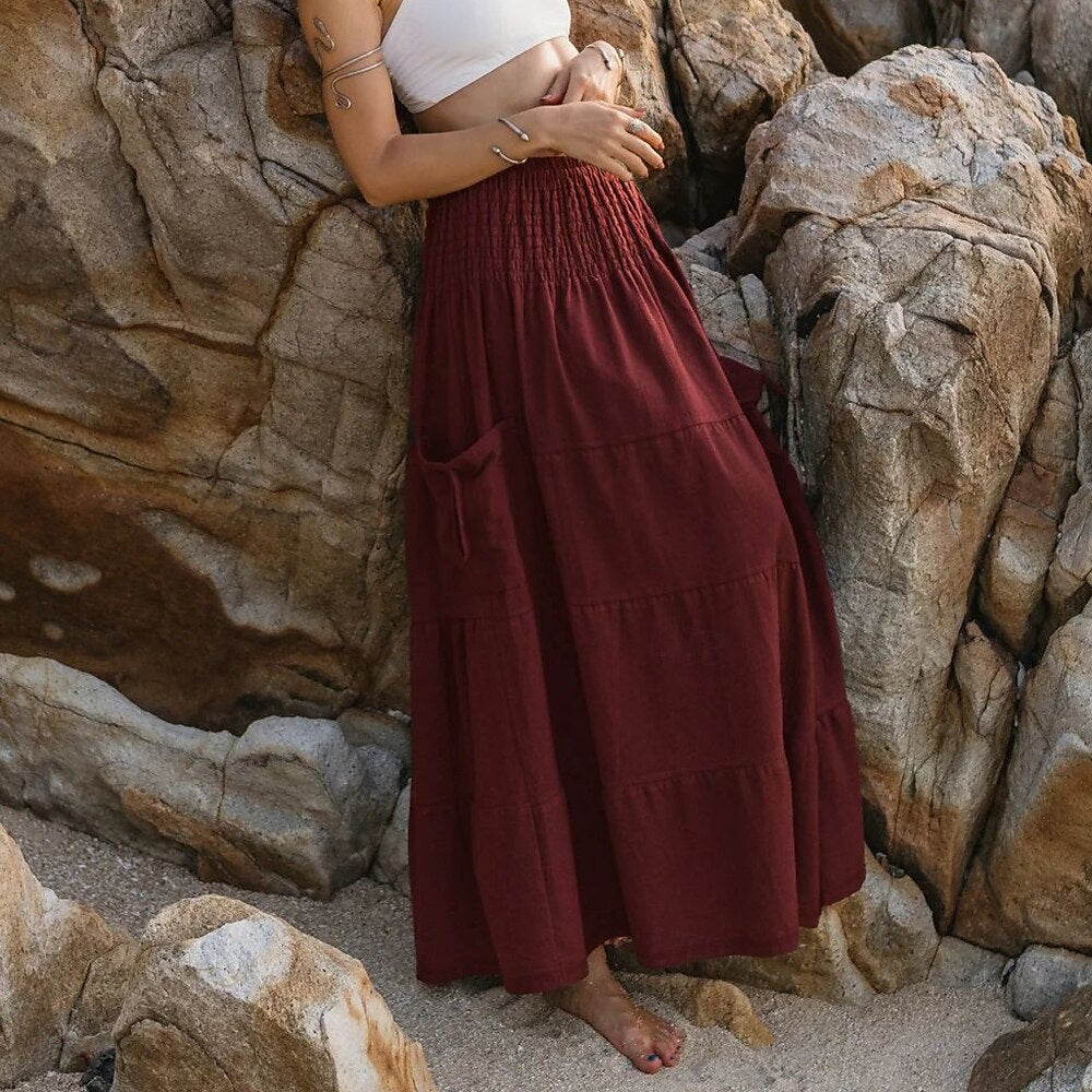 Retro Style Cotton Basic Wrap Skirt with Two Way Wear Design