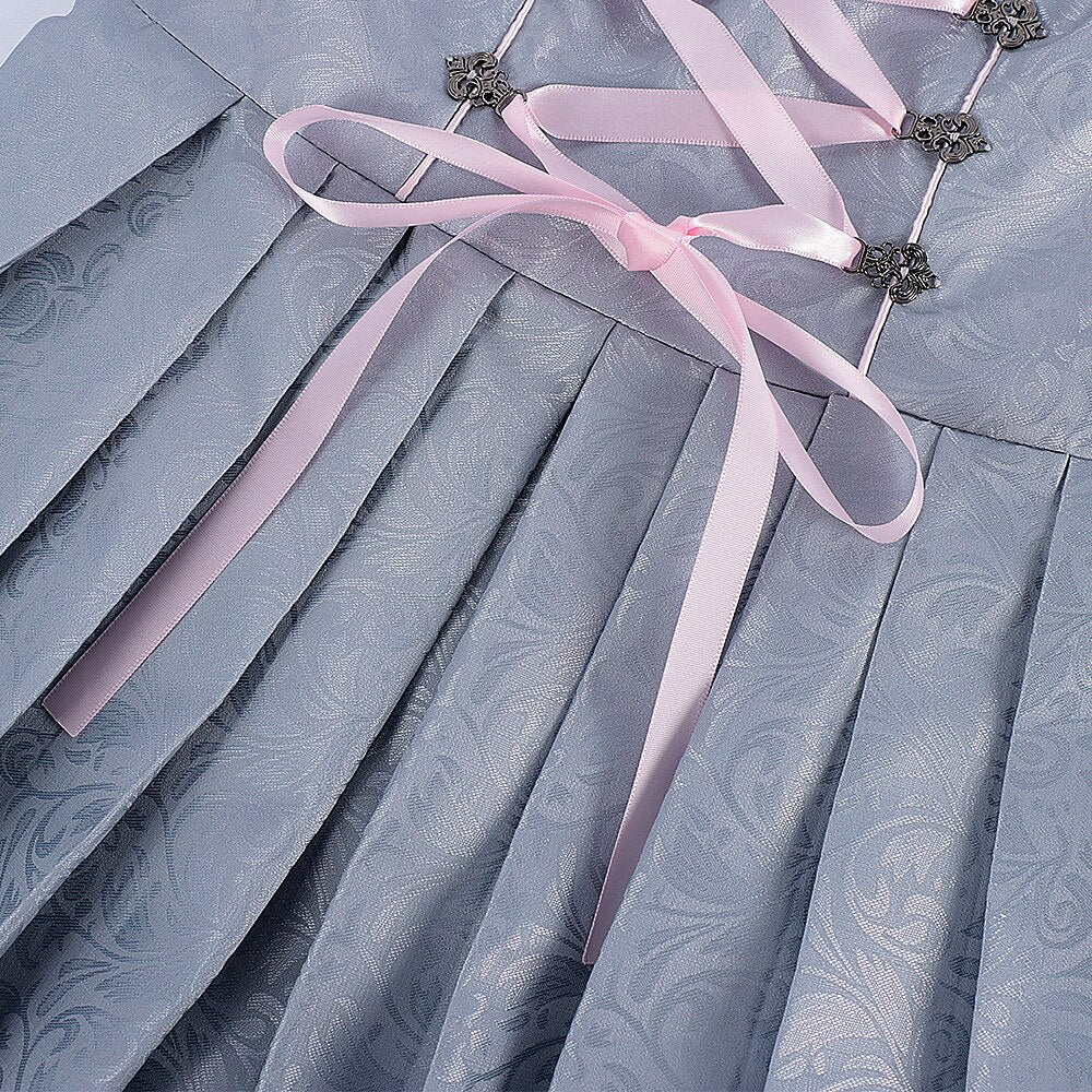 Oktoberfest Gray Dirndl Dress with Pink Lace Apron