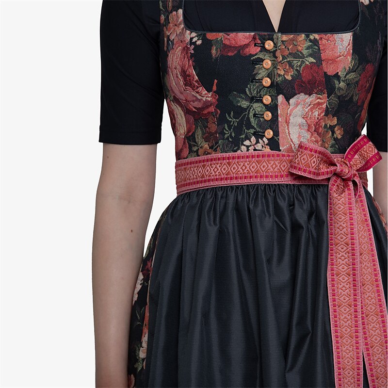 Oktoberfest Women's Black Floral Dirndl Dress with Apron