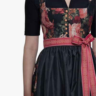 Oktoberfest Women's Black Floral Dirndl Dress with Apron