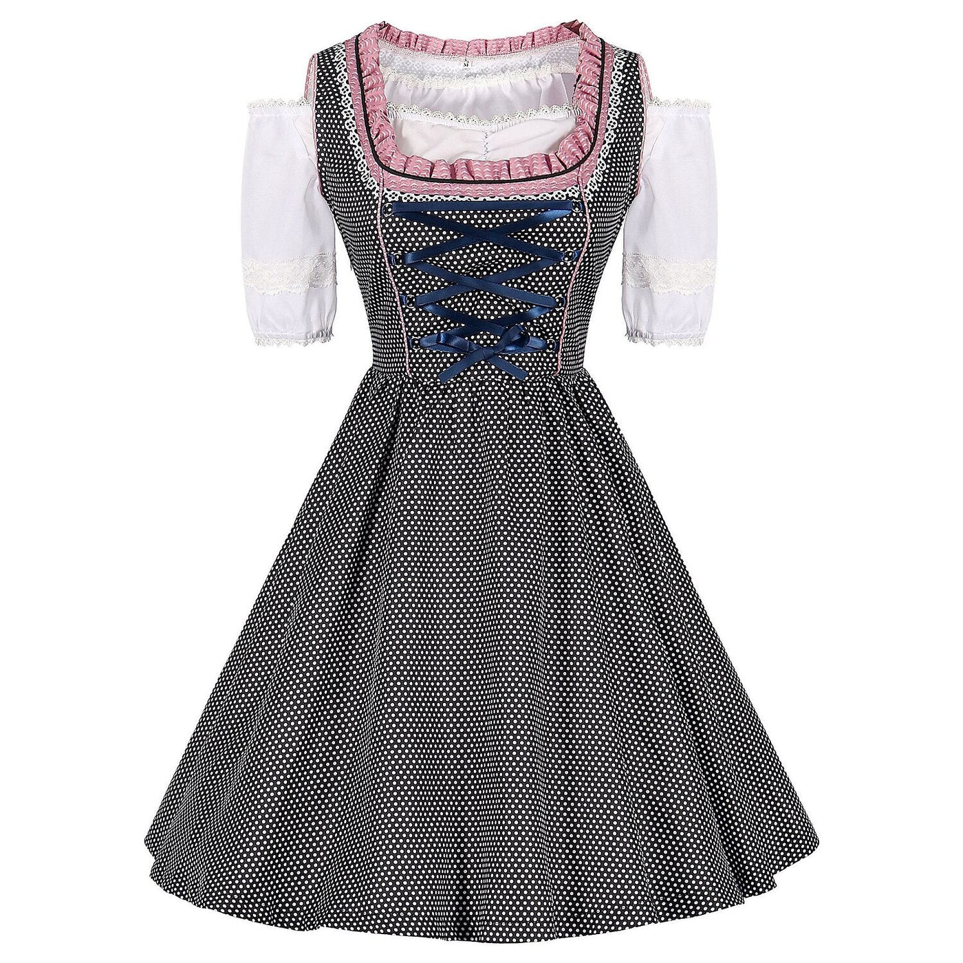 Oktoberfest Polka Dot Dirndl Dress with Pink Apron