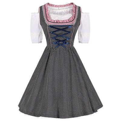 Oktoberfest Polka Dot Dirndl Dress with Pink Apron