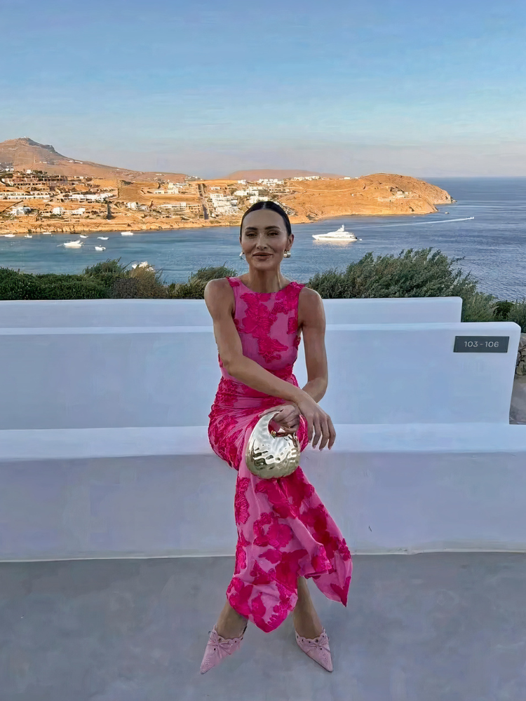 Rosa geblümtes Damen Bodycon Abendkleid | Maxi