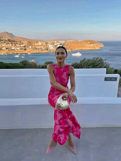 Rosa geblümtes Damen Bodycon Abendkleid | Maxi