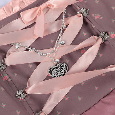 Oktoberfest Embroidery Dirndl Costume with Lace Apron