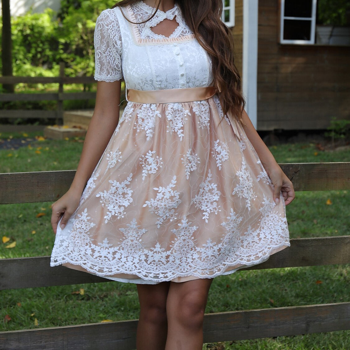 Oktoberfest Champagne Dirndl Dress with Apron