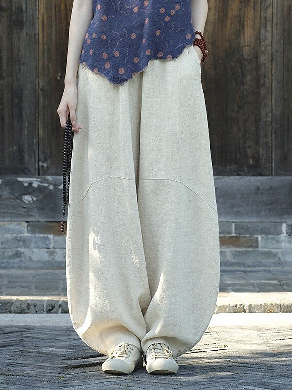 Vintage Balloon Wide-Leg Linen Pants