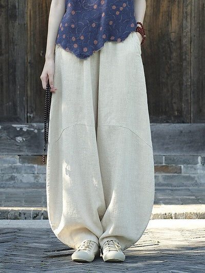 Vintage Balloon Wide-Leg Linen Pants