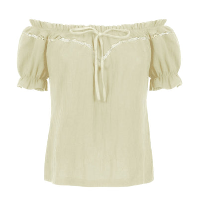 Renaissance Crew Neck Off Shoulder Lace-up Tops