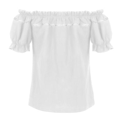 Renaissance Crew Neck Off Shoulder Lace-up Tops