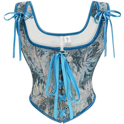 Floral Lace-up Front Vest U-Back Corset