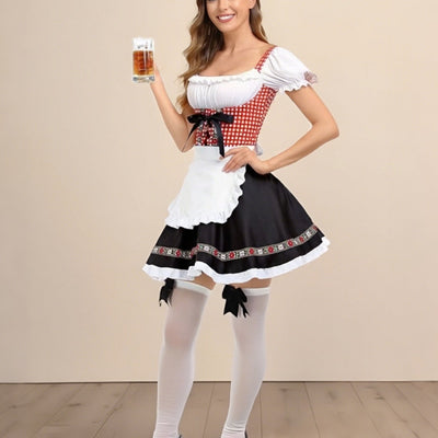 Oktoberfest Red Checkered Dirndl Dress with Apron and Blouse