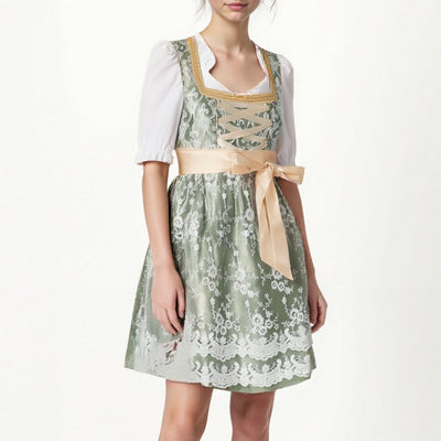 Oktoberfest Champagne Gold Dirndl Dress with Apron and Blouse