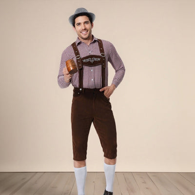 Men's Bavarian Oktoberfest Costume Set with Shirt, Suspenders and Alpine Hat