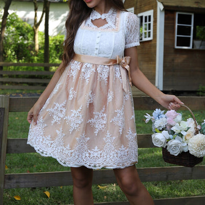 Oktoberfest Champagne Dirndl Dress with Apron