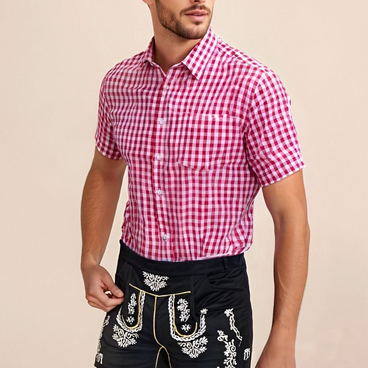 Men's Oktoberfest Bavarian Plaid Short Sleeve Shirt