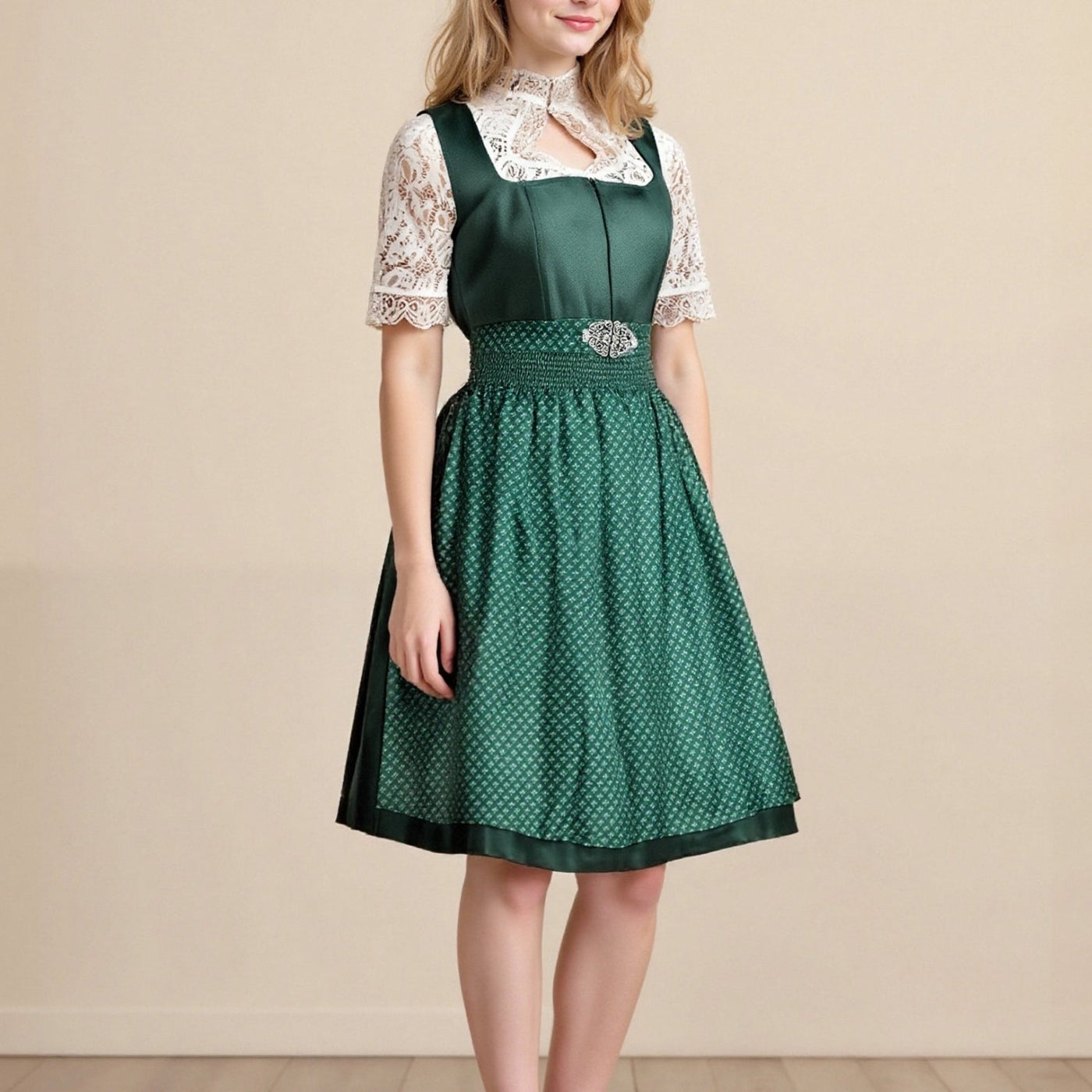 Oktoberfest Bavarian Dirndl Dress with Apron and Lace Blouse