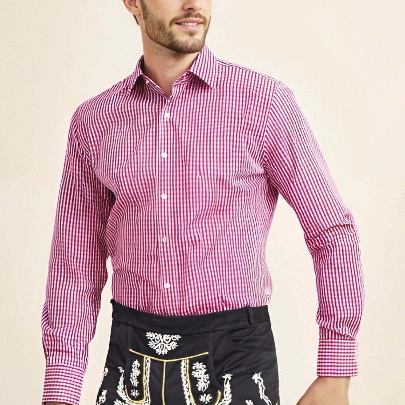 Men's Oktoberfest Bavarian Plaid Long Sleeve Shirt