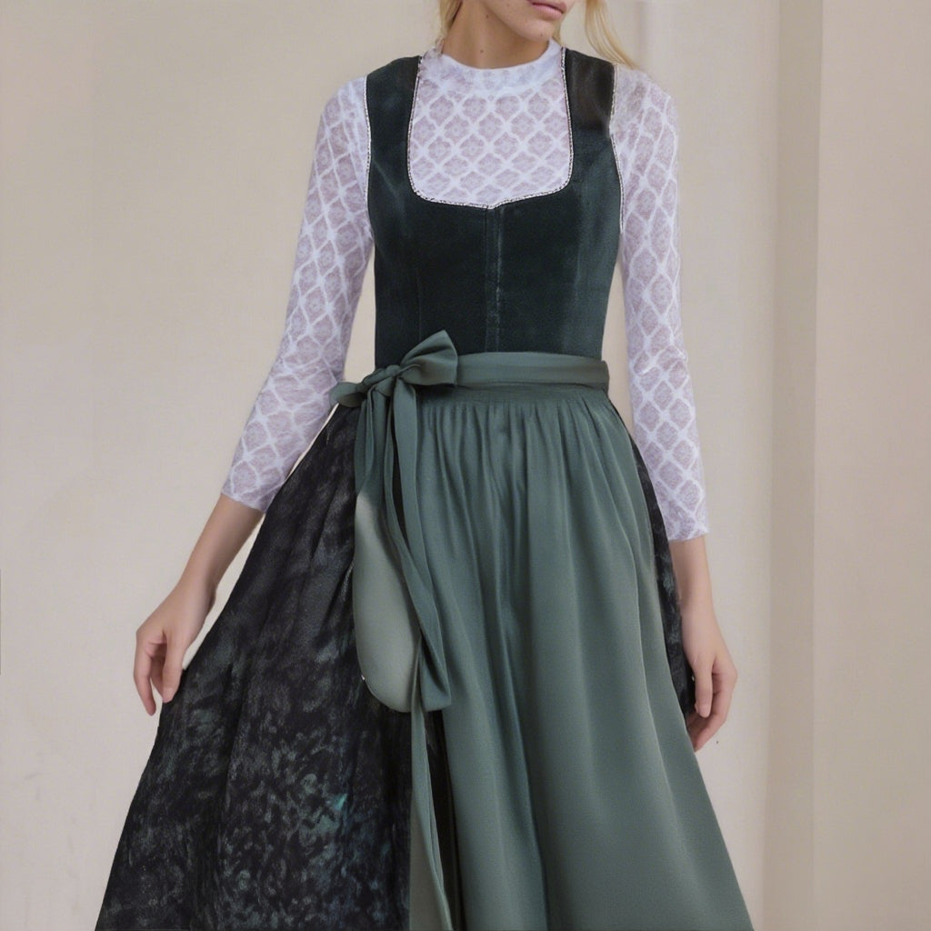 Oktoberfest Women's Dark Green Dirndl Dress with Apron