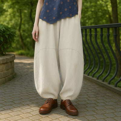 Vintage Balloon Wide-Leg Linen Pants