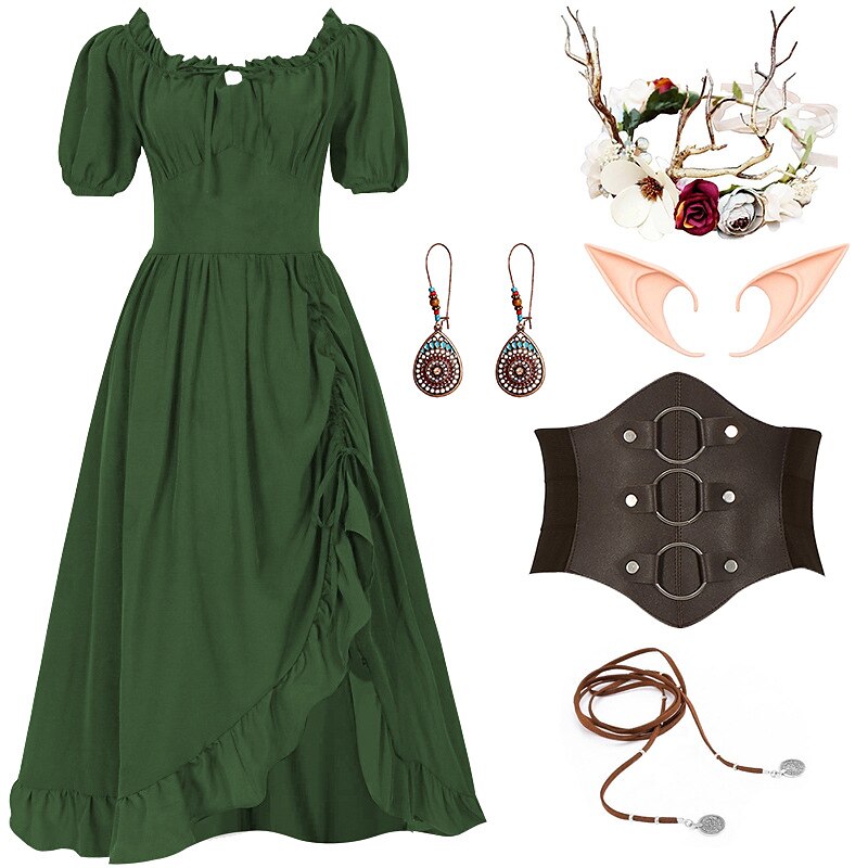 Renaissance Fairy Costume Dress with Corset & ACCs