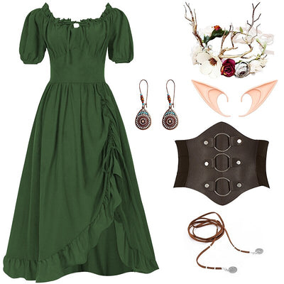 Renaissance Fairy Costume Dress with Corset & ACCs