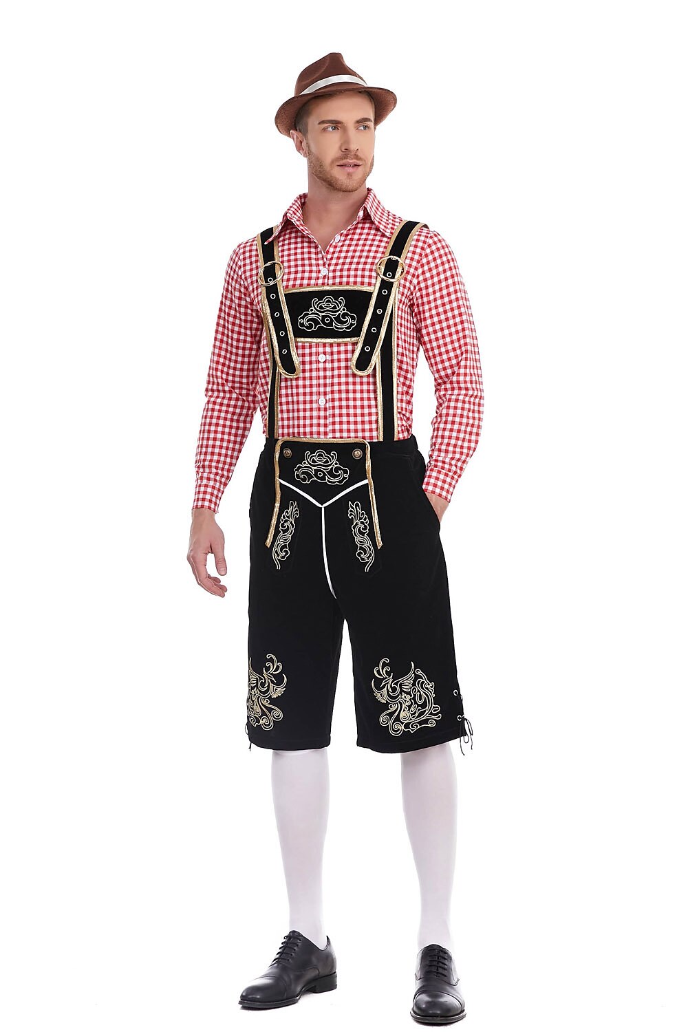 Oktoberfest Men’s Costume Set with Embroidered Lederhosen and Shirt