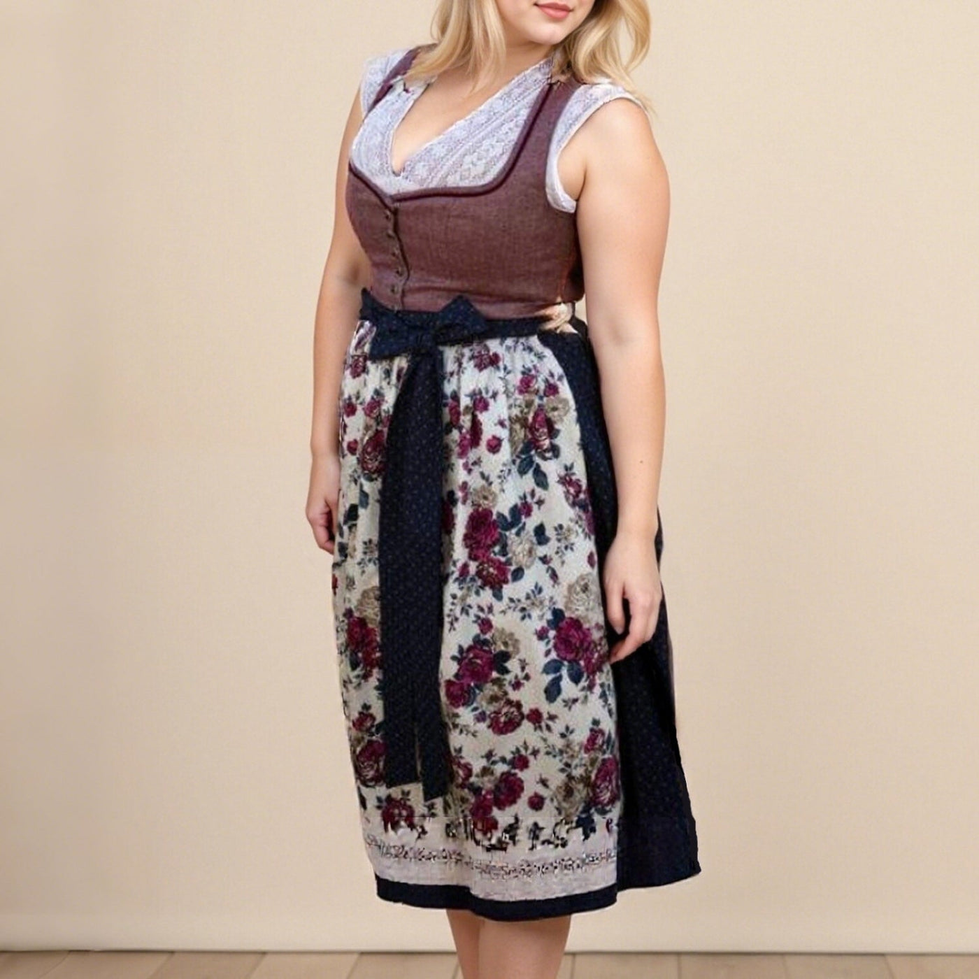 Oktoberfest Women's Pink Dirndl Dress with Polka Dot Apron