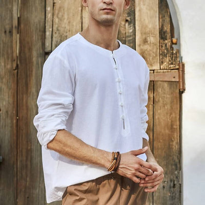 Medieval Style Monk-Inspired Cotton Linen Tunic Shirt