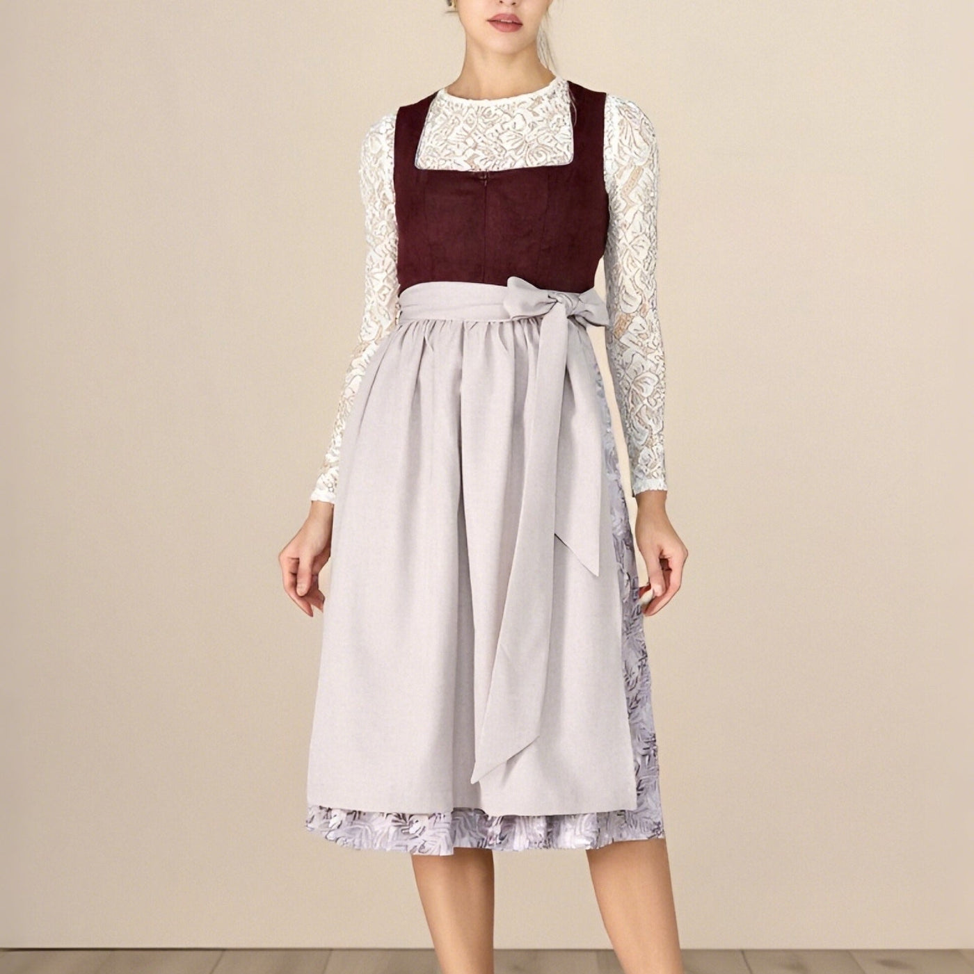 Oktoberfest Classic Wine Red Long Dirndl with Apron