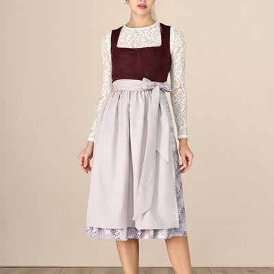 Oktoberfest Classic Wine Red Long Dirndl with Apron