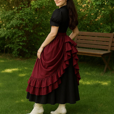 Renaissance Elastic Waist Double-Layer Maxi Skirt