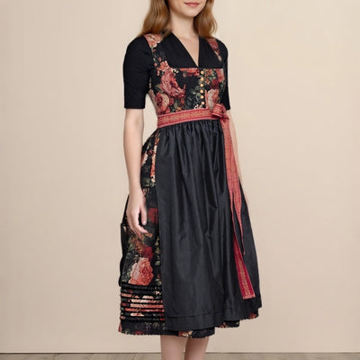 Oktoberfest Women's Black Floral Dirndl Dress with Apron