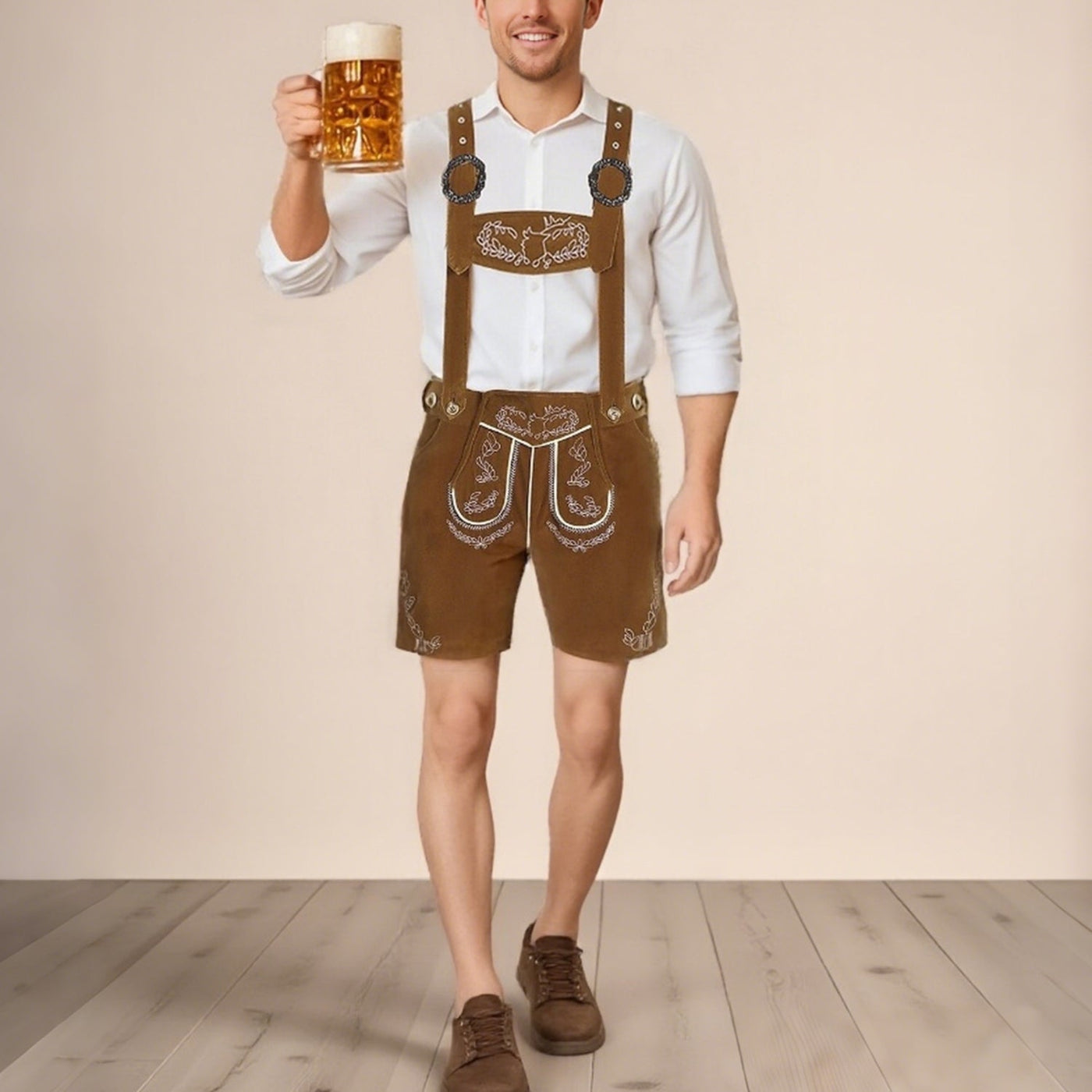 Oktoberfest Bavarian Embroidered Brown Lederhosen