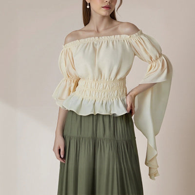 Renaissance Style Ruffle Sleeve Off Shoulder Peplum Blouse