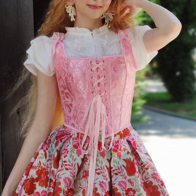 Retro Jacquard Lace-up Corset U-back Vest