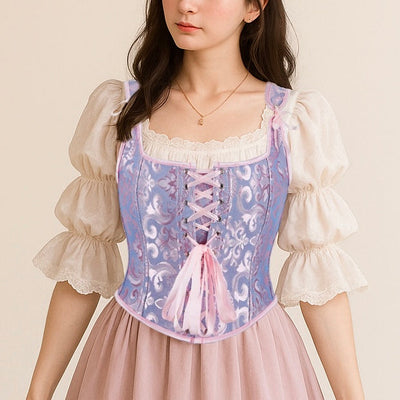 Retro Jacquard Lace-up U-back Corset