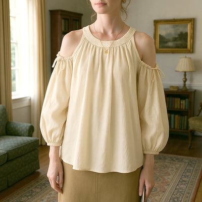 Classic Flowy Pleated Cold Shoulder Blouse