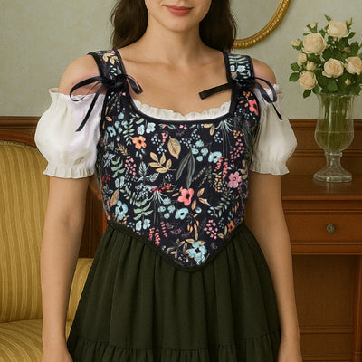 Renaissance Floral Corset Lace-up Vest