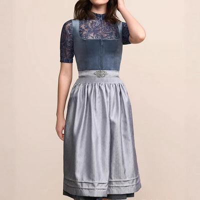 Oktoberfest Dark Blue Classic Dirndl Dress with Apron